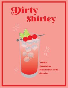 Dirty Shirley, Wall Print, Wall Art, Alcohol, Design, Art Art Deco Wall Art, Pink Wall Art ...