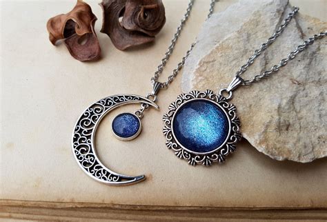 2 Sun and Moon Necklaces, crescent moon necklace, sun necklace, best friends jewelry, best ...