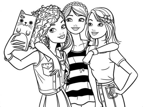 Barbie and Friends Selfie Coloring Page - ColoringBay