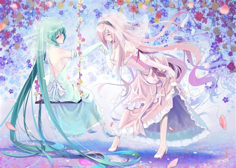 flowers, Dress, Vocaloid, Megurine Luka, Hatsune Miku, Wedding dress, High heels Wallpapers HD ...