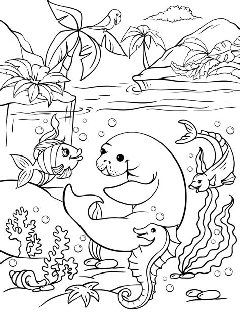 2 Pages Coloring With Sea Animals Digital Coloring for Kids | Etsy