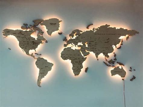 World Map Light, Wood Wall Decor, Large Travel LED Map - Etsy | World map wall art, Wallpaper ...