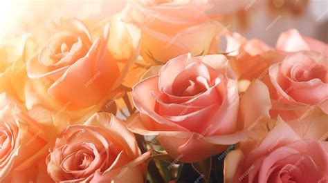 Premium Photo | Romantic peach fuzz tune pink rose bouquet background wallpaper