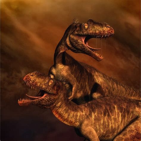 Portrait of a pair of Megalosaurus. Megalosaurus was a large meat ...