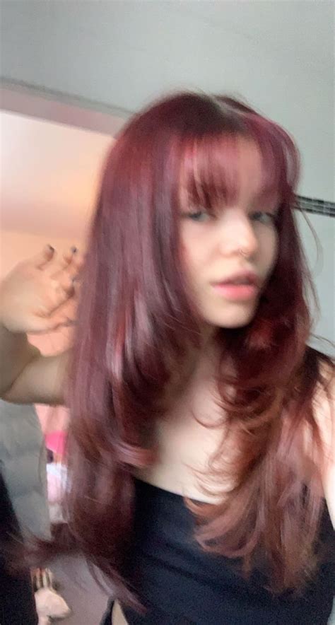 Red Hair With Bangs, Deep Red Hair, Dark Hair, Pinkish Purple Hair ...