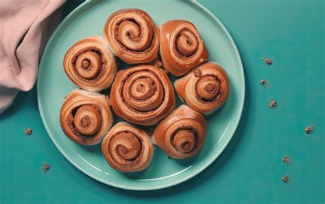 Premium Photo | A top view plate of tasty Cinnamon rolls on a white ...