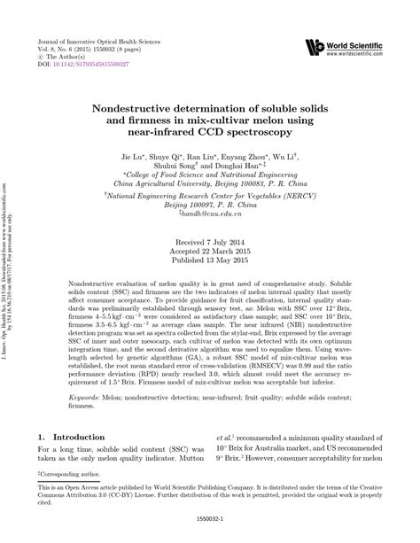 (PDF) Non-destructive Determination of Soluble Solids and Firmness in Mix-cultivar Melon Using ...