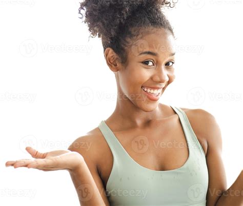 Beautiful black woman looking at camera smiling. portrait of African ...