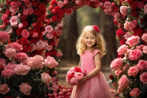 Pink Rose Arch Digital Background, Fine Art Portrait Photography Backdrop, Valentines Composite ...