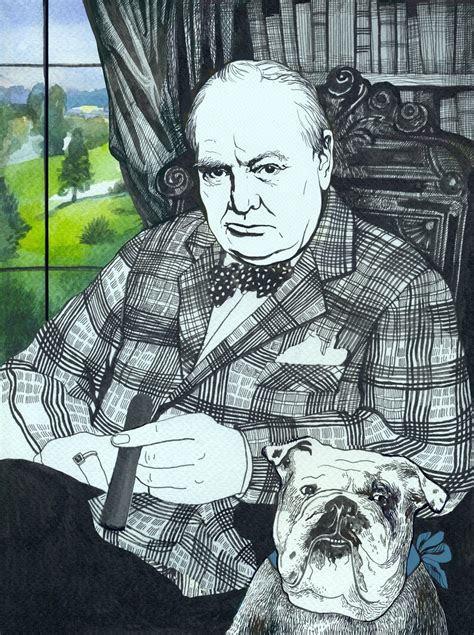 Winston Churchill Smoking Cigar With English Bulldog Portrait | Etsy