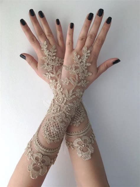 Wedding Glove Bridal Gloves, Gold Lace Gloves, Long Lace Gloves, Bride ...