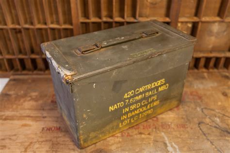 Vintage Military Ammo Box Green Yellow Ammunition Large Cartridge Box Rustic Man Cave Bullet ...