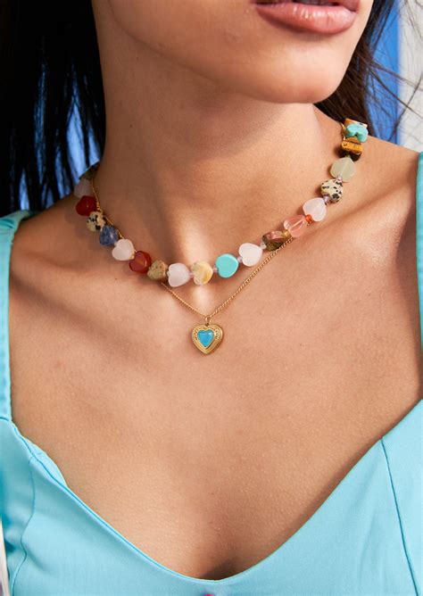 Lola Colorful Natural Stone Heart Necklace – Maison Foufou
