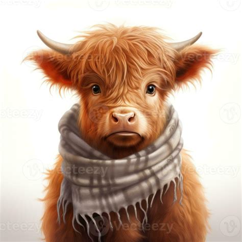 Adorable Baby Highland Cow with Scarf Clipart on White Background AI Generated 29989950 Stock ...