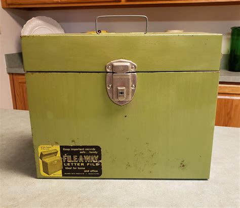 Vintage Metal File Storage Box w/ Handle, Great LIME Green Color, Documents Travel Office "File ...