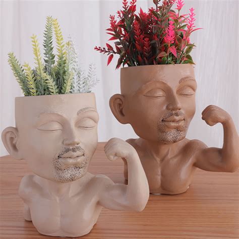 Buateil Face Flower Pot Drainage Hole Muscle Men Weather-proof Resin ...