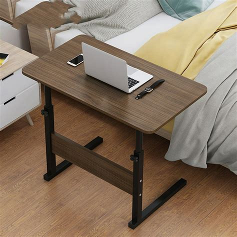 Rolling Laptop Table Adjustable Height Computer Desk w/Lockable Casters Sofa Bed Side Table with ...