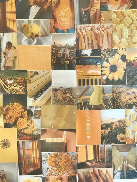 Yellow aesthetic wall collage set 50 physical prints | Etsy