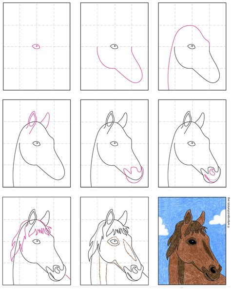 Easy How to Draw a Horse Head Tutorial and Horse Head Coloring Page | Horse head drawing, Horse ...