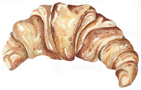 croissant watercolor.Hand drawn french bread illustration.Snack bakery ...