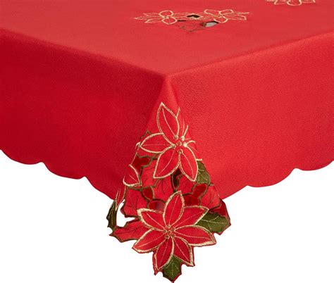 NDC Christmas Red Tablecloth with Cutwork Embroidered Tree Design (52 x 70 Rectangle/Oblong ...