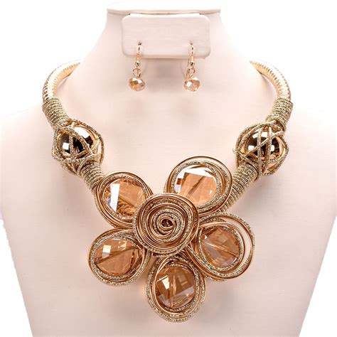 NEY10682 G GEM FLOWER BIG BEAD NECKLACE SET - Fashion