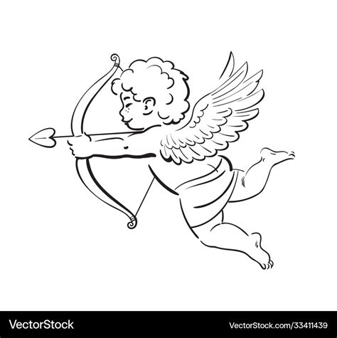 Sketch cute funny cupid aiming a bow and arrow Vector Image