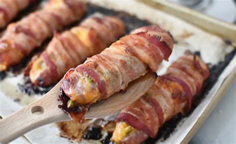 Bacon Wrapped Sausage Stuffed with Cheese and Jalapeños