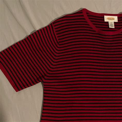 oversized red and black striped t shirt size... - Depop