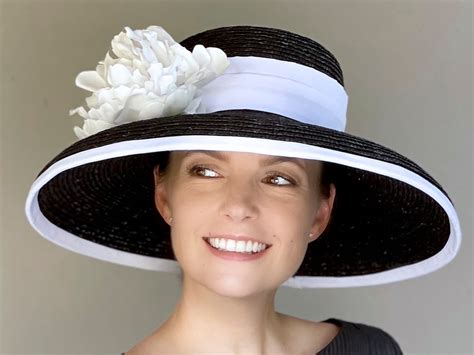 Kentucky Derby Hat, Wide Brim Hat, Wedding Hat, Black and White Hat Audrey Hepburn Hat, Women's ...