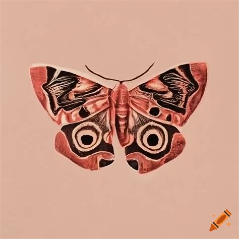 Linocut print of a moth