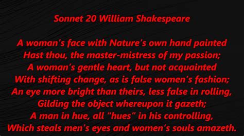 Sonnet 20 Song A Woman's Face William Shakespeare poem poetry Lyrics Words read aloud along ...