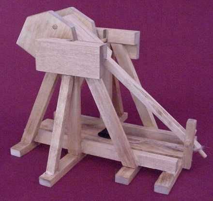 Trebuchet Plans - Side view of a working model trebuchet in the cocked ...
