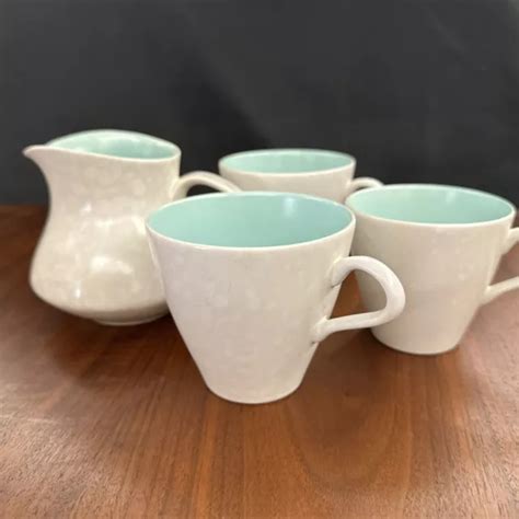 VINTAGE POOLE POTTERY Twintone Ice Green & Seagull Lot (3) Cups (1) Creamer $18.00 - PicClick