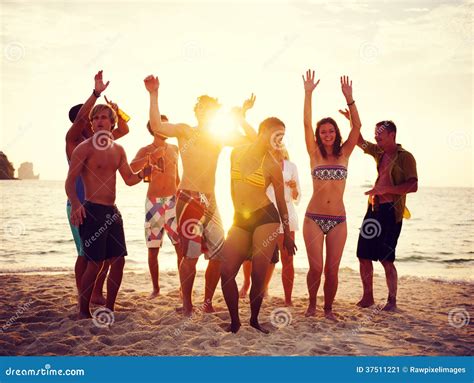 Group of People Party on the Beach Stock Image - Image of group ...