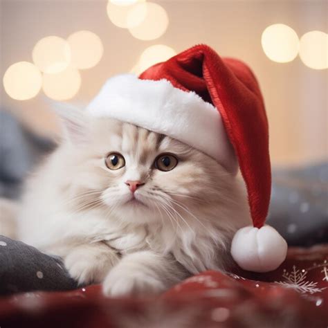 Premium AI Image | there is a cat wearing a santa hat on a bed generative ai