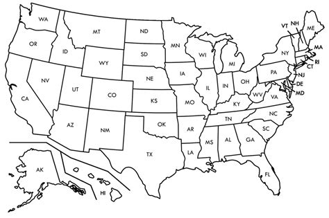 Black And White Map Us States Usa50Statebwtext Inspirational Best | Printable Blank Us Map Pdf ...