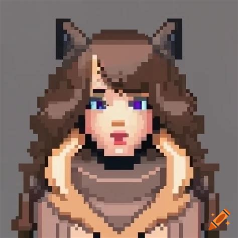 Pixel art of a stylish video game girl character with wavy hair on Craiyon