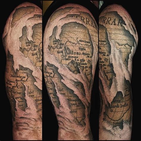 Simon Drolet on Instagram: “Over a year ago. Healed. Whole old map of the world under his skin ...