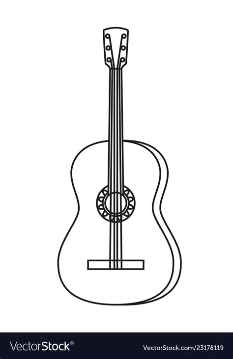 Line art black and white acoustic guitar Vector Image