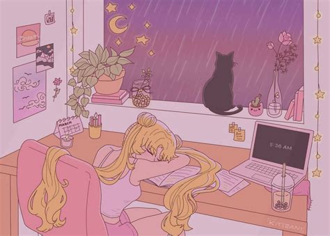 sailor moon but she's a lofi girl by kitteani on DeviantArt | Wallpapers para pc, Papel de ...