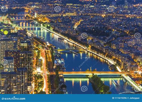 Seine River in Paris. Night Scene Stock Photo - Image of aerial, monument: 111619296