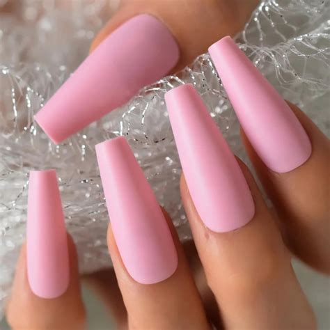 Matte Soft Pink Extra Long Coffin Press On Nails kit glue on | Etsy