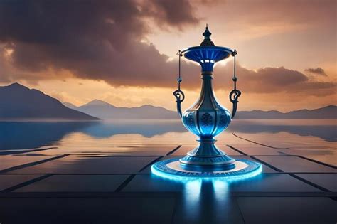 Premium Photo | A blue fountain with a glowing design on the top of it