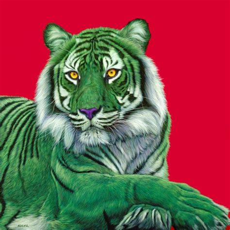 Helmut Koller - Green Tiger on Red | Colori