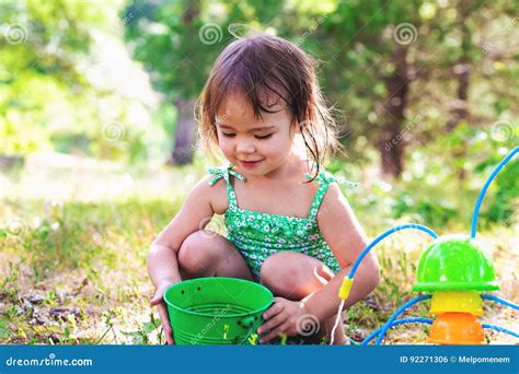 Happy Toddler Girl Playing with Water Stock Photo - Image of bathing ...