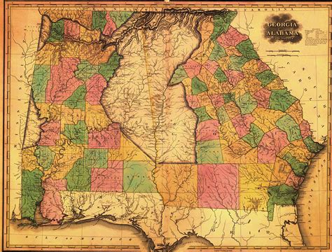 Antique Map of Alabama and Georgia 1823 Drawing by Mountain Dreams