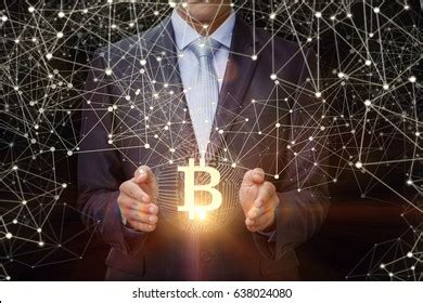 Businessman Shows Bitcoin Background Network Stock Photo 638024080 ...