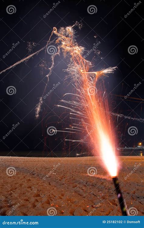 Flaming Fireworks With Blue Secondary Explosion Royalty-Free Stock Photo | CartoonDealer.com ...