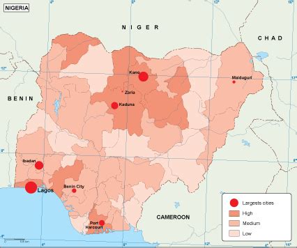 Nigeria population map. EPS Illustrator Map | Digital Maps. Netmaps UK Vector Eps & Wall Maps